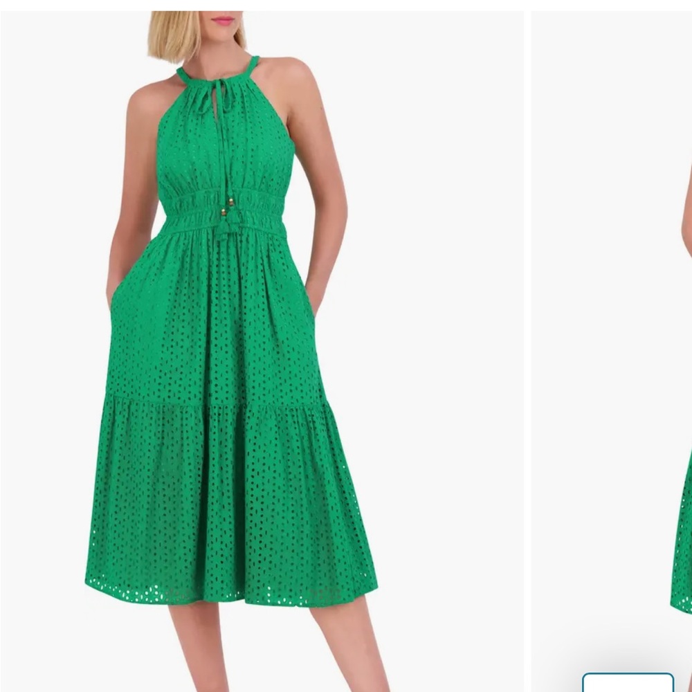 Vince Camuto Green Eyelet Halter Midi Dress
